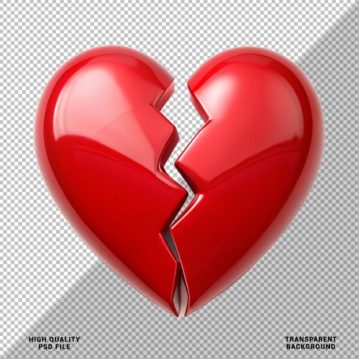 Broken Heart Liebesform isoliert auf durchsichtigem Hintergrund für Valentinstag Design