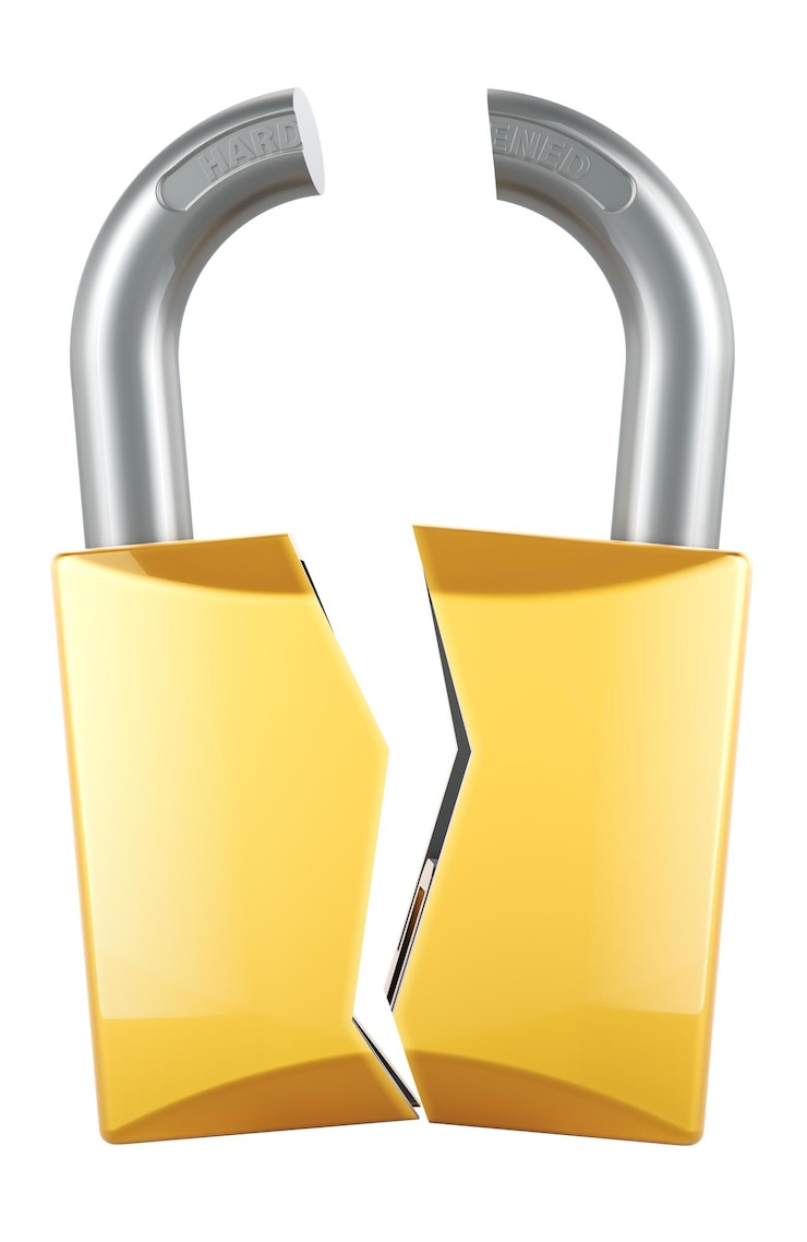 PSD broken padlock hacked padlock renderização 3d isolado em fundo transparente