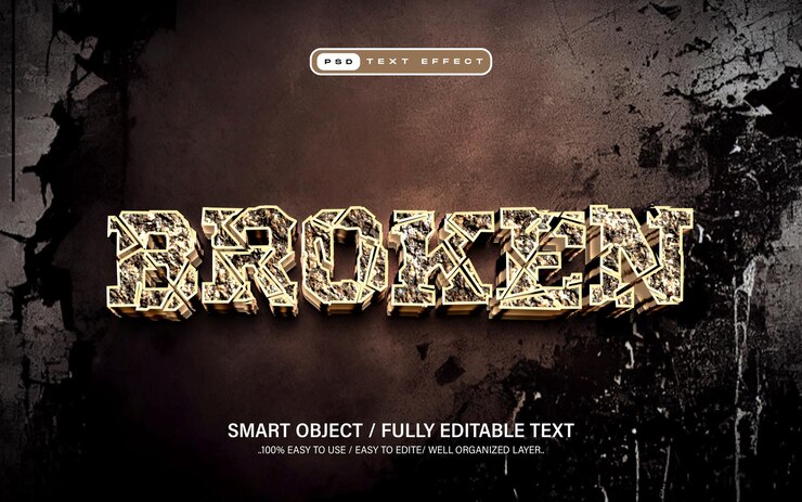 PSD broken wall texture editable text effect