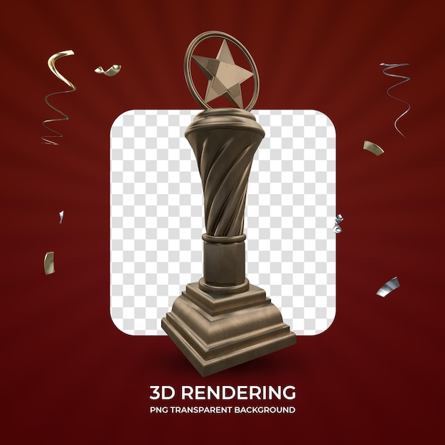 Bronzevergabetrophäe 3D-Rendering isolierter transparenter Hintergrund