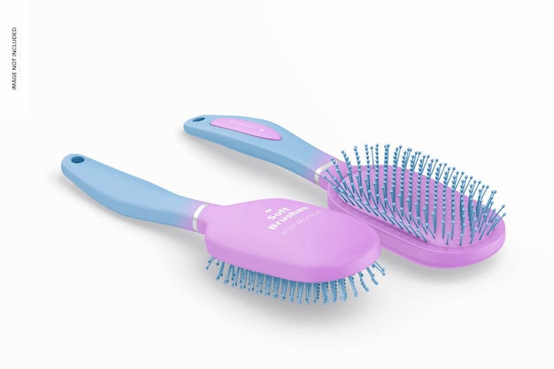 PSD brosses douces pour maquette de cheveux, vue isométrique