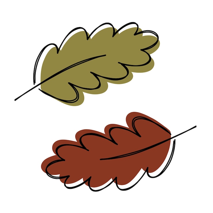 PSD brown and green oak tree leaves raster illustration