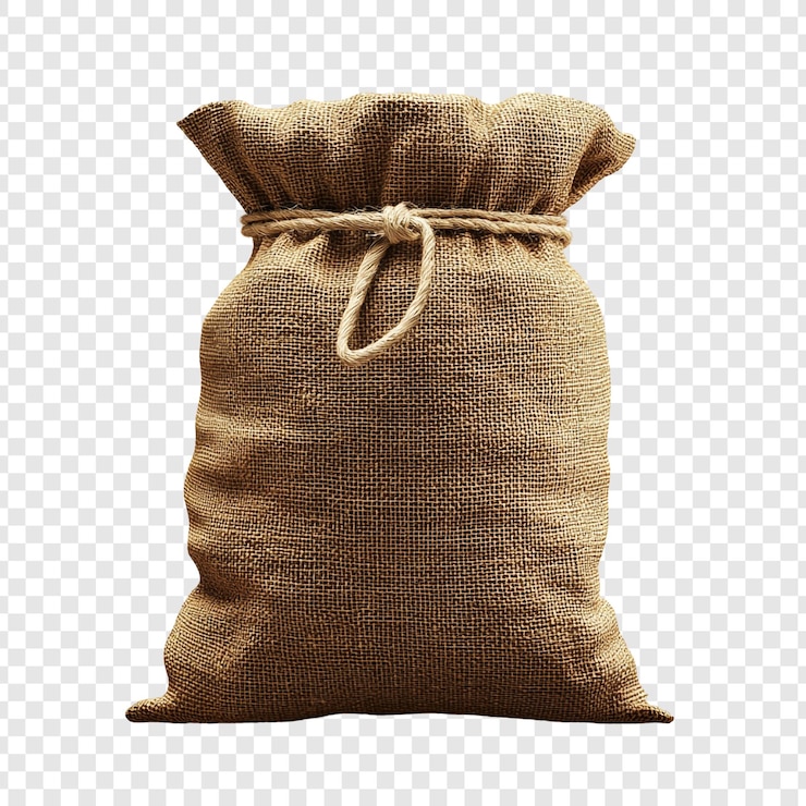 PSD brown burlap sack with rope