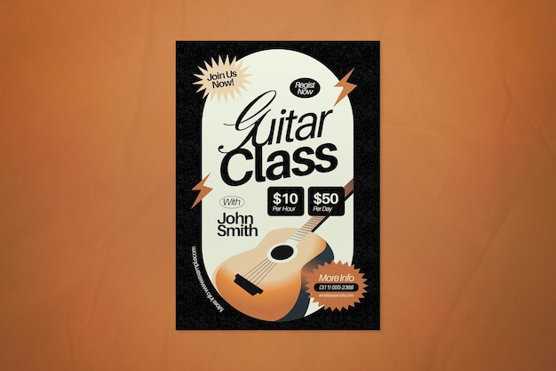 Brown Design Flat Guitar Class Flyer per i social media