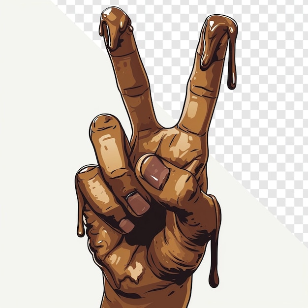 PSD brown sludge dripping cartoon hand victory sign (sinal de vitória da mão de desenho animado)