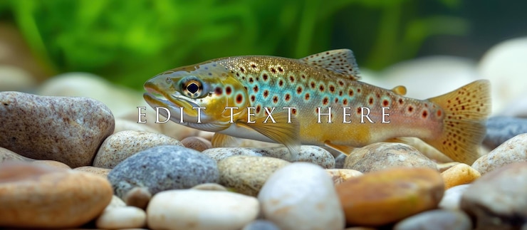 PSD brown trout fish swimming in clear water over smooth stones