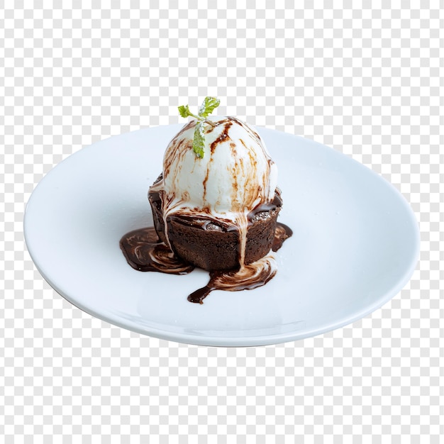 Brownie de chocolate com sorvete de baunilha e molho de chocolate
