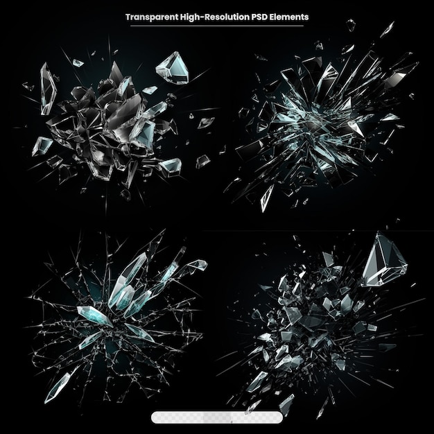 PSD bruchglasstücke, isoliert auf schwarzem, transparenten hintergrund