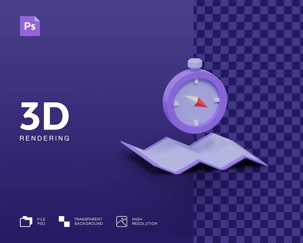 Brújula 3d con icono de mapa