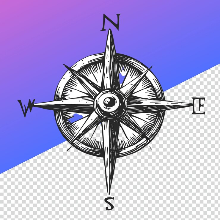 PSD brújula artística dibujada a mano png para diseños de navegación