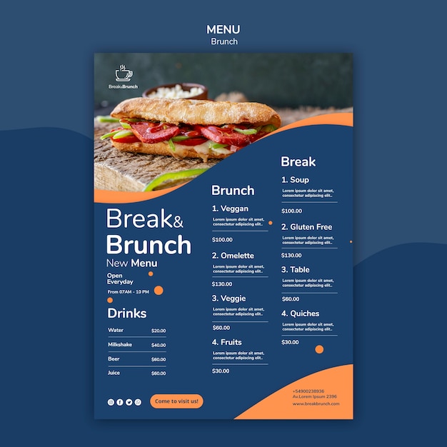 Brunch-Thema für Menüvorlagenkonzept