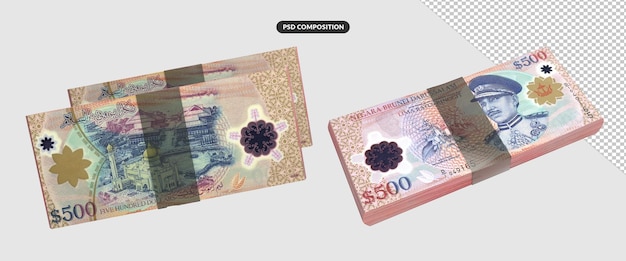 Brunei darussalam billetes de dinero aislados 3d render
