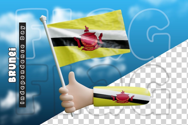 PSD brunei schwenkt die flagge auf der hand oder die brunei-flagge auf der hand