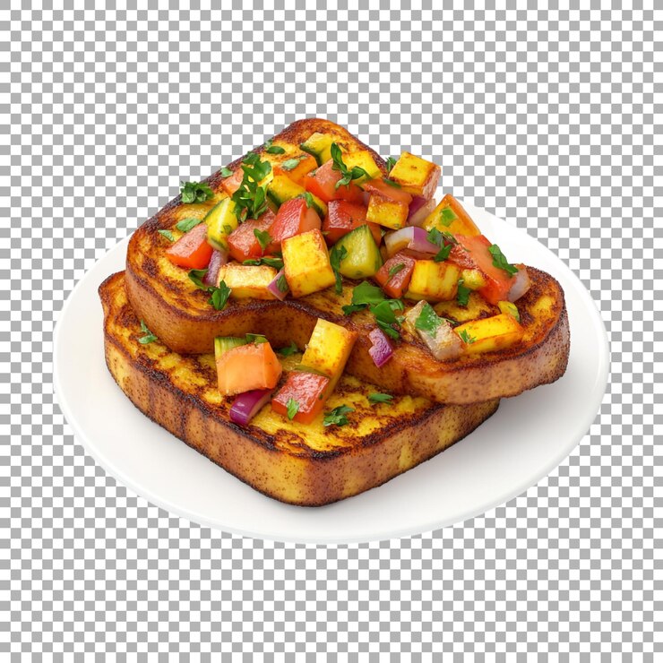 PSD bruschetta de png con tomates y hierbas en un plato sobre un fondo transparente
