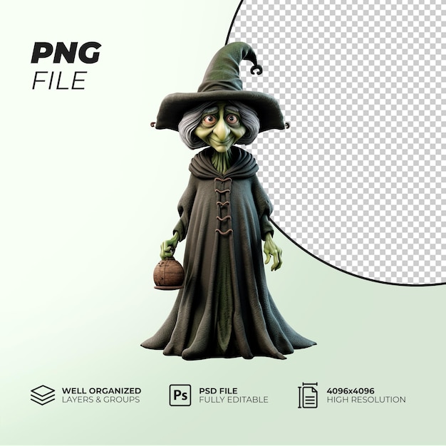 PSD bruxa velha e bonita em 3d com tema de halloween