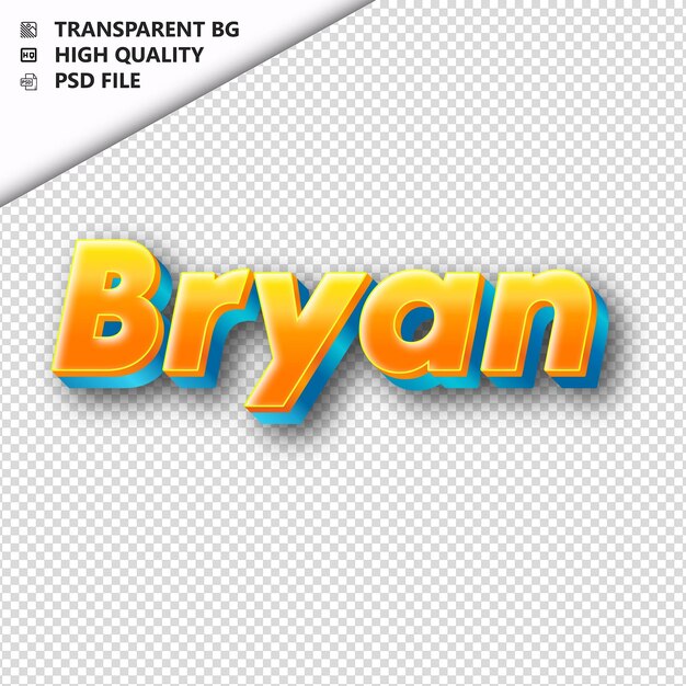 PSD bryan feito de texto laranja com sombra transparente isolado