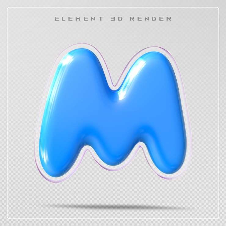 PSD bubble blue letter m font 3d
