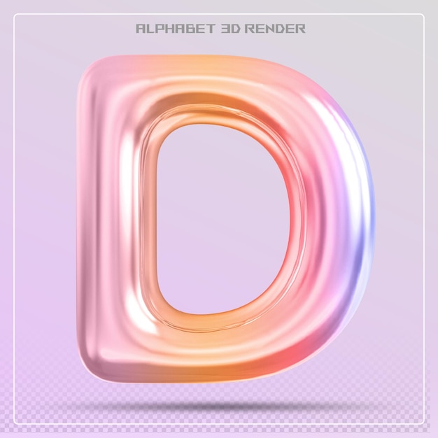bubble letter d font gradient alphabet 3d render