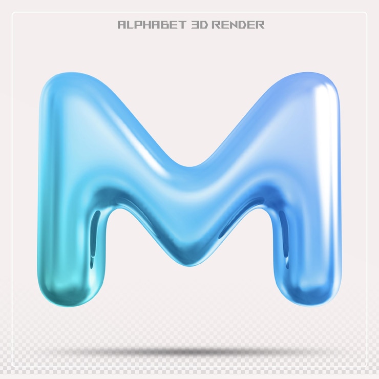 PSD bubble letter m font gradient alphabet 3d render