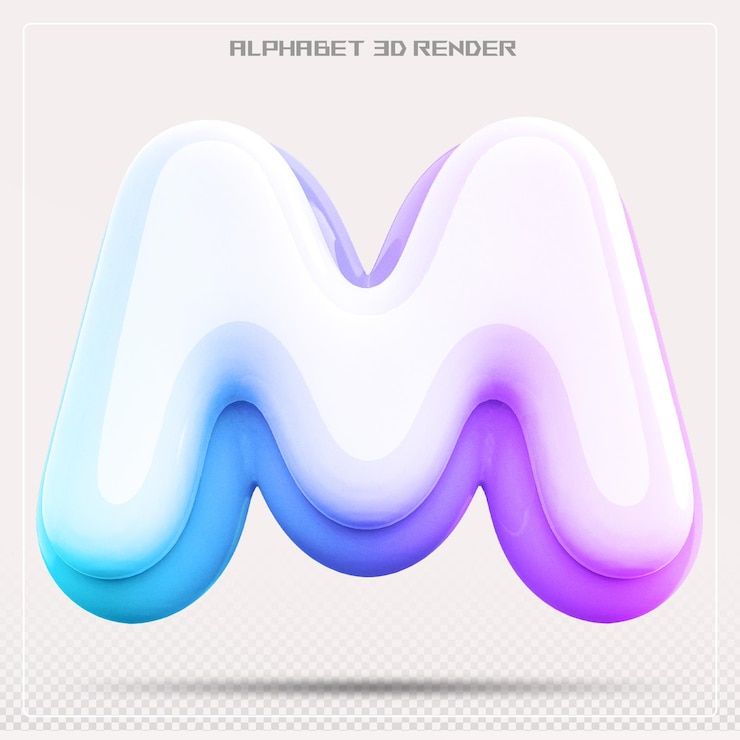 PSD bubble letter m font gradient alphabet 3d render