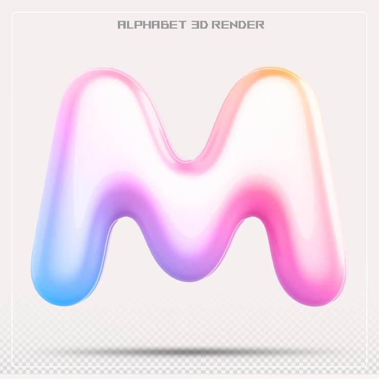 PSD bubble letter m font gradient alphabet 3d render
