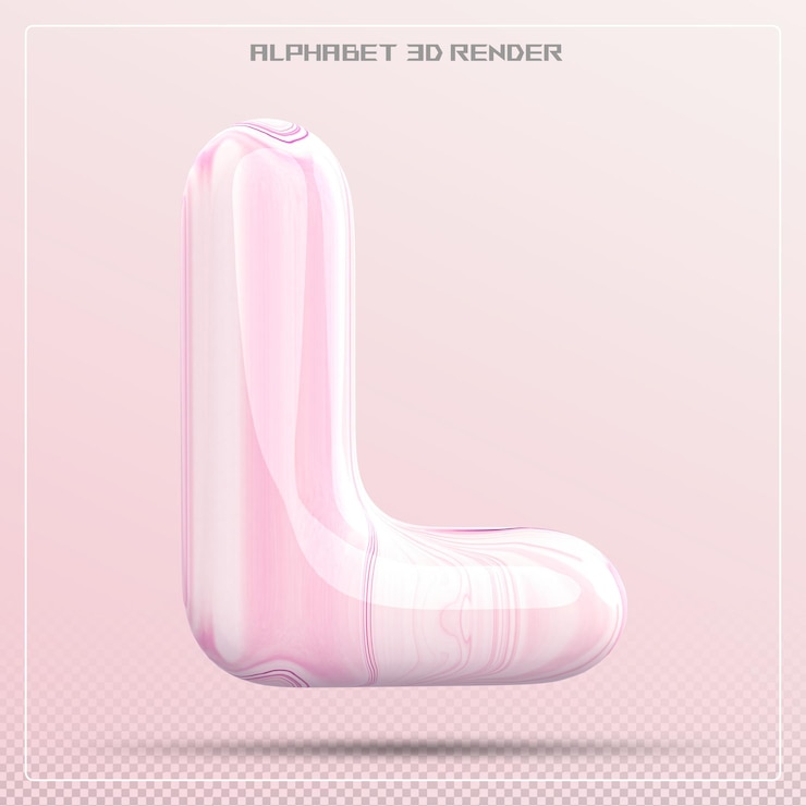 PSD bubble letter rosa l font alphabet rendering 3d
