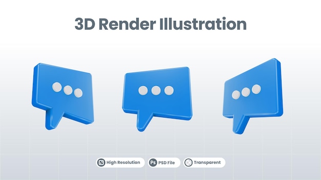 Bubble talk o comentario signo símbolo de mensajes de redes sociales 3d render 3d ilustración