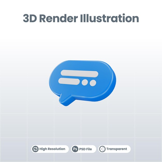 Bubble Talk oder Kommentarzeichen Symbol für Social-Media-Nachrichten 3D-Rendering 3D-Illustration
