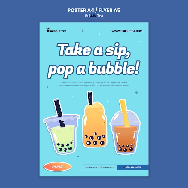 PSD bubble tea-vorlage mit flachem design