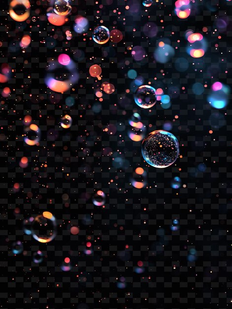 PSD bubbles in a glass of water with colored bubbles on a black background