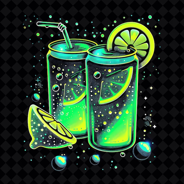 PSD bubbling soda 8 bit pixel avec des bulles bouillonnantes et du citron sli y2k forme collections d'art au néon couleur