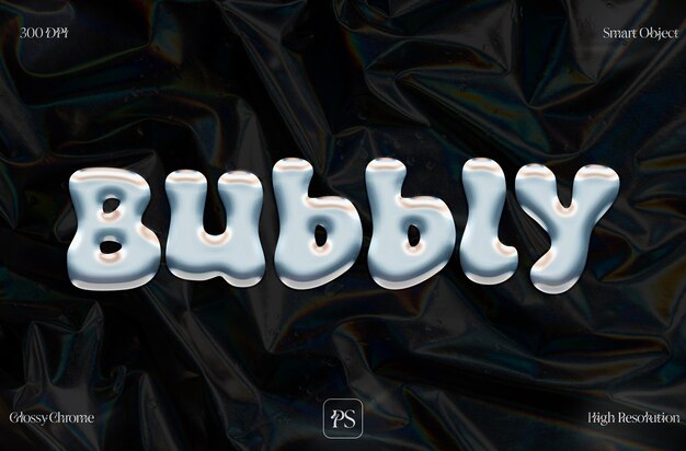 Bubbly 3D Chrome Efecto de texto hiperrealista Y2K