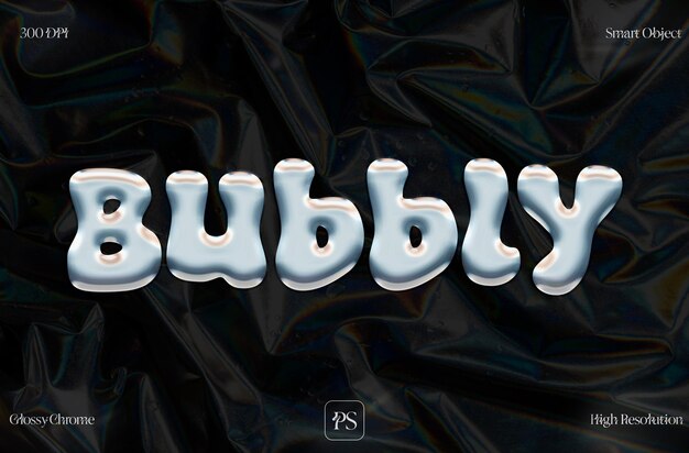 Bubbly 3d chrome efecto de texto hiperrealista y2k