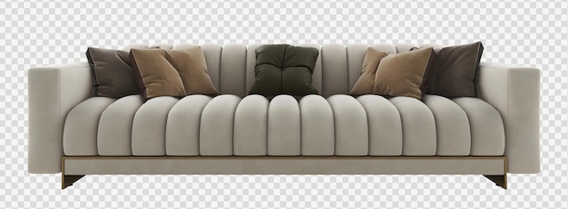 Buble beige Sofa und Kissen auf transparentem Hintergrund. 3D-Rendering