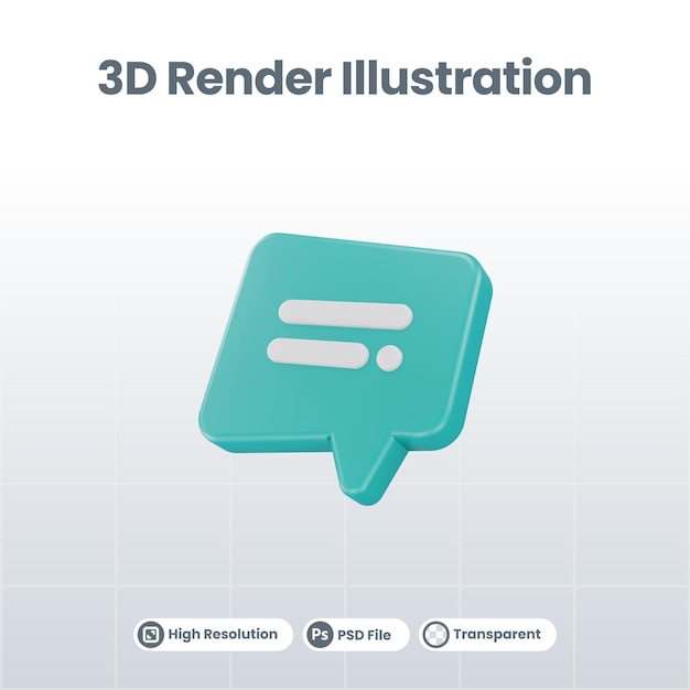Buble discurso comentario vista frontal icono 3d renderizado ilustración