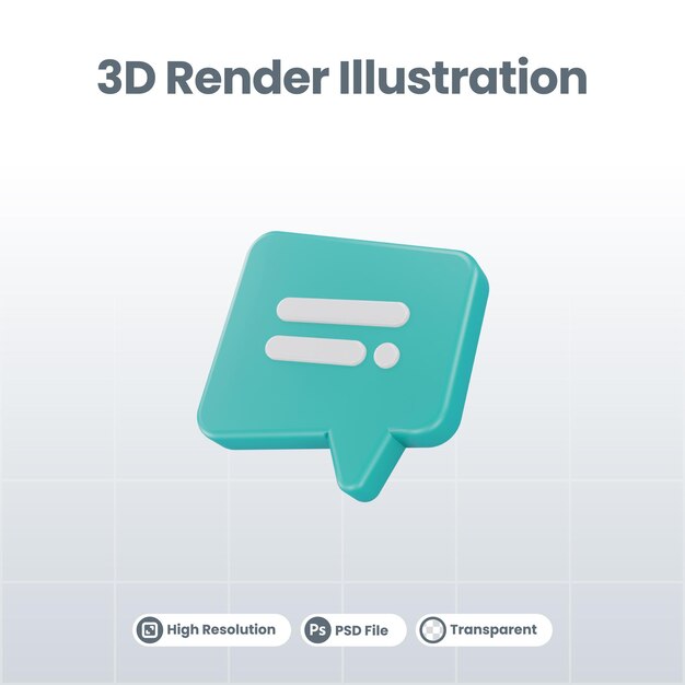 Buble Rede Kommentar Vorderansicht Symbol 3D-Rendering-Illustration
