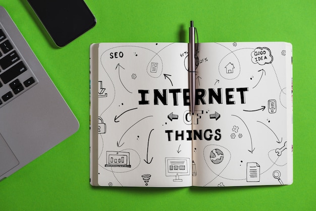 Buch des offenen Buches mit iot Konzept