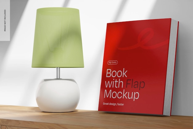 Buch mit flap-on-wooden-mockup-perspektive