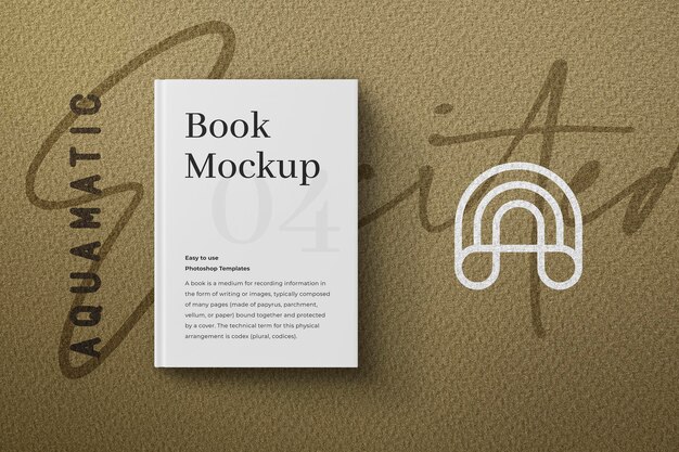 Buch- und logo-mockup auf wandhintergrund