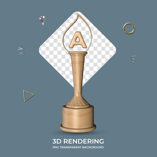 Buchstabe A Holztrophäe 3D-Rendering transparenter Hintergrund