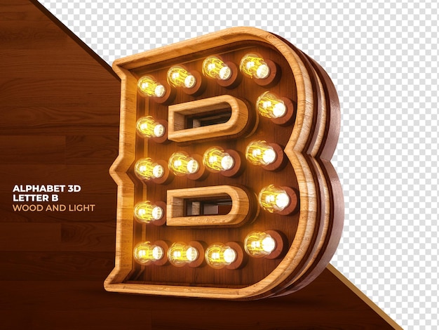 Buchstabe B 3D-Renderholz mit realistischen Lichtern