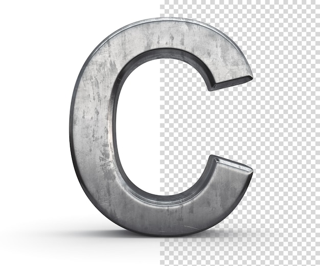 Buchstabe c aus gebeiztem stahl 3d-rendering