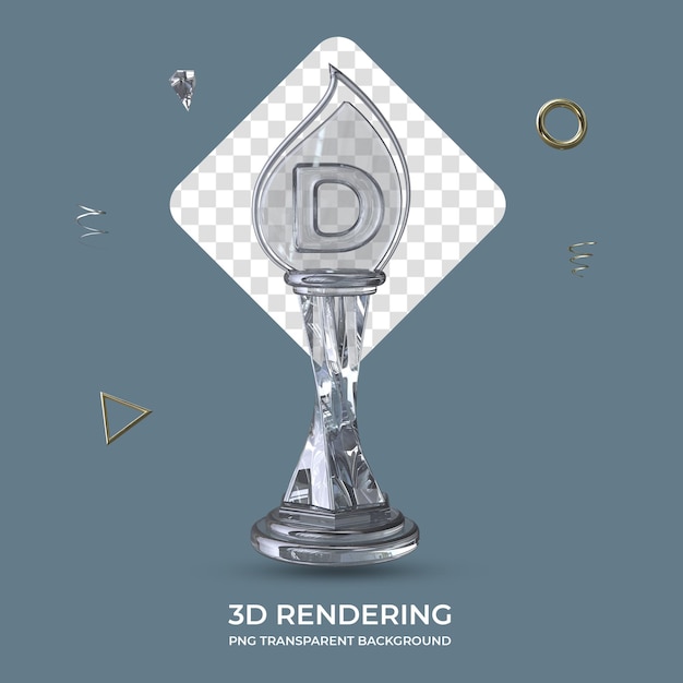 PSD buchstabe d diamond trophy 3d rendern transparenten hintergrund