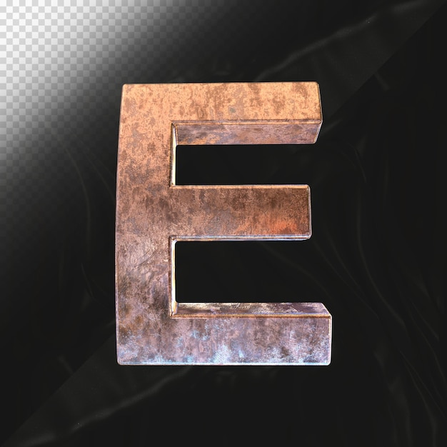 Buchstabe E 3d render mit realistischer rustikaler metallischer Textur