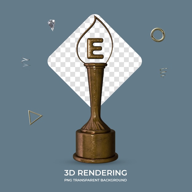Buchstabe E Bronze Trophy 3D-Rendering transparenter Hintergrund