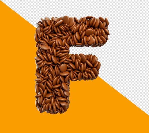 Buchstabe F aus schokoladenüberzogenen Bohnen Pralinen Alphabet Wort F 3D-Darstellung