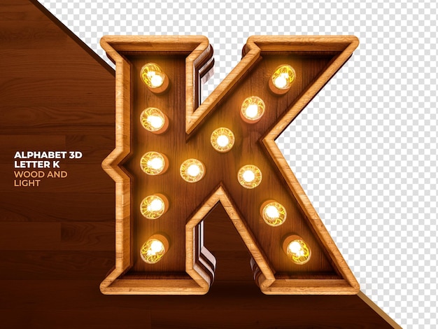 Buchstabe k 3d render holz mit realistischen lichtern