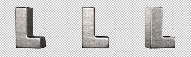Buchstabe L aus einer Sammlung von zerkratzten Eisenbuchstaben. Isoliert. 3D-Rendering