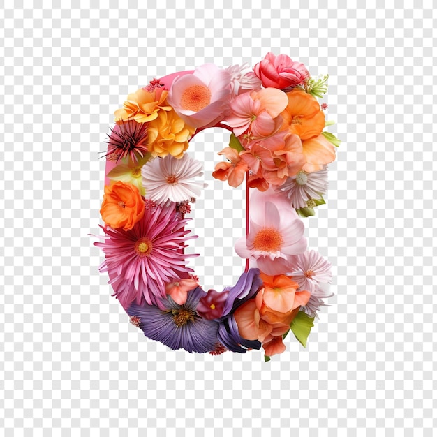 Buchstabe O mit Blütenelementen Blüte aus Blüte 3D isoliert auf transparentem Hintergrund