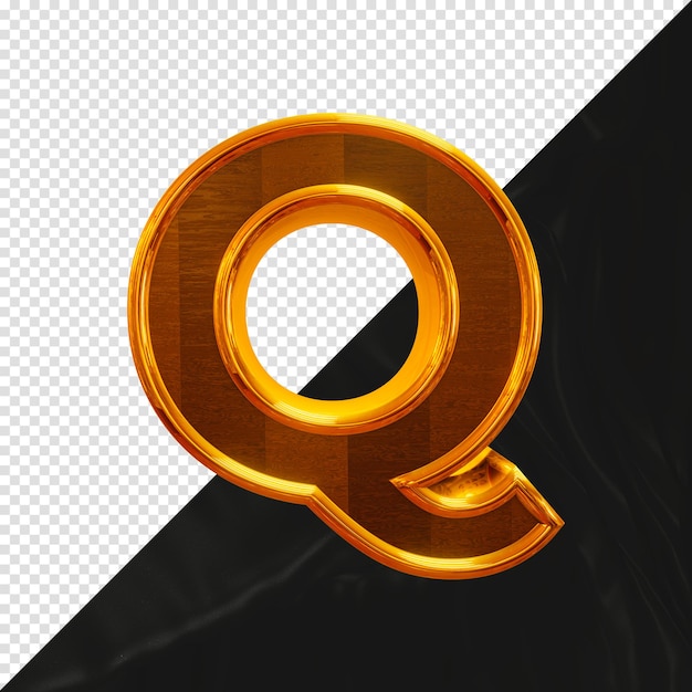 Buchstabe Q 3D-Rendering mit realistischer Goldtextur